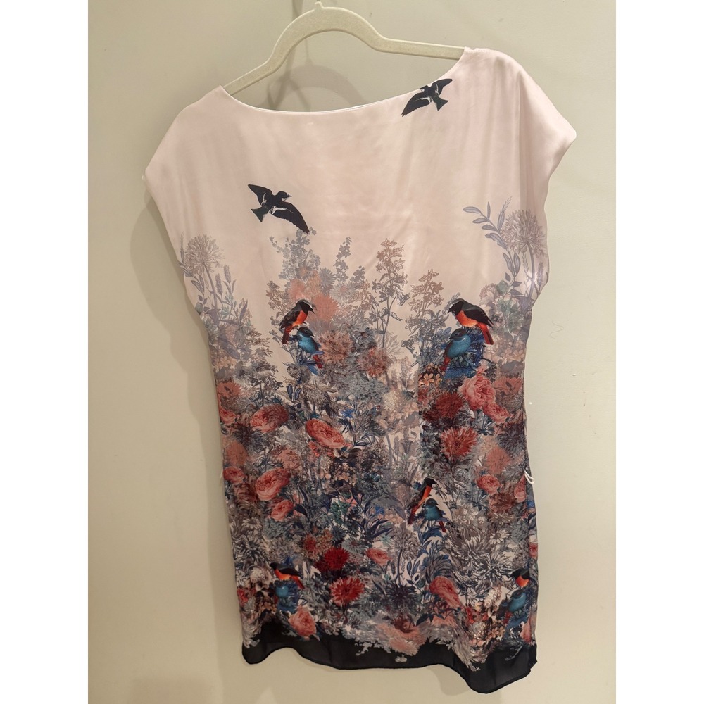 Whimsical floral bird print shift dress cottagecore artsy romantic medium - Picture 8 of 10
